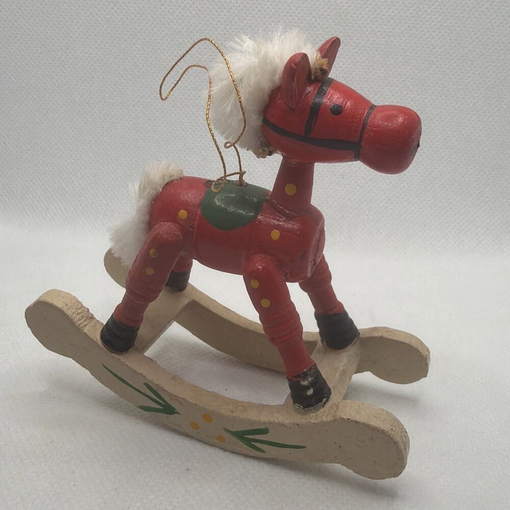 Vintage Wooden Miniature Rocking Horse Christmas Decor Rustic Holiday Display